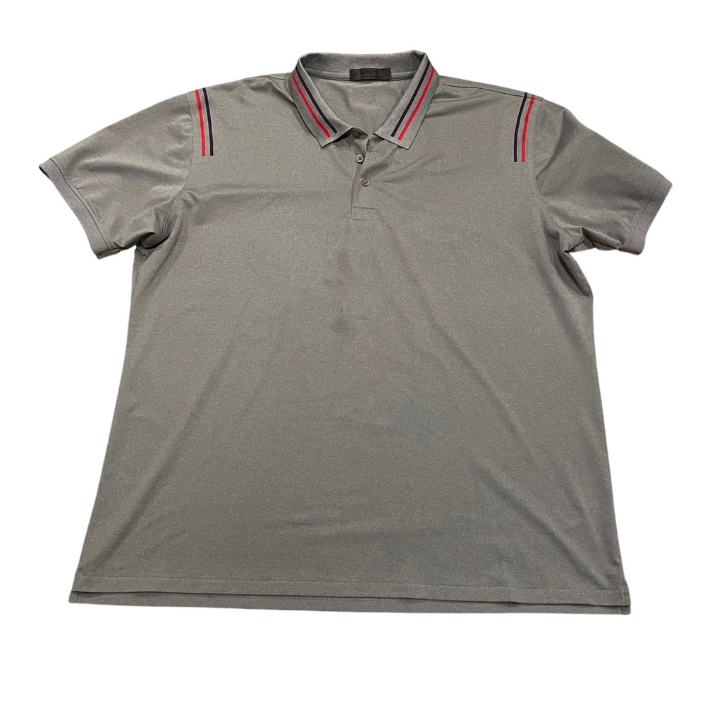 G/FORE Men's XXL Grey Striped Trim Performance Golf Polo Shirt Short‎ Sleeve